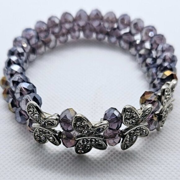 Butterfly Pave Purple Crystals  Stretch Bracelet - Picture 2 of 7